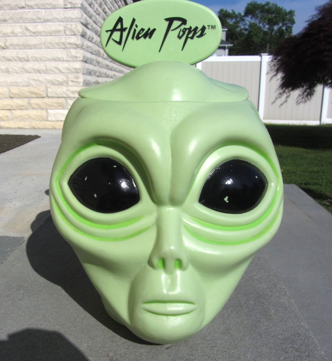 Vintage 1990’s “Alien Pops” Candy Store Green Display Plastic Container Wicked!!