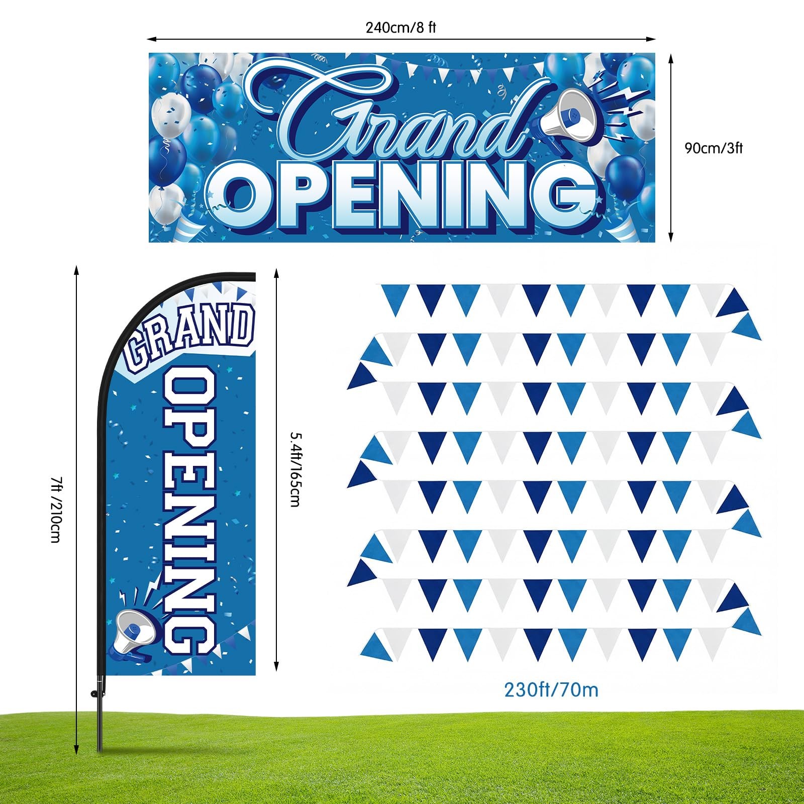 Fanfanwin 7 ft Blue-white Grand Opening Feather Flag for Business Grand Opening