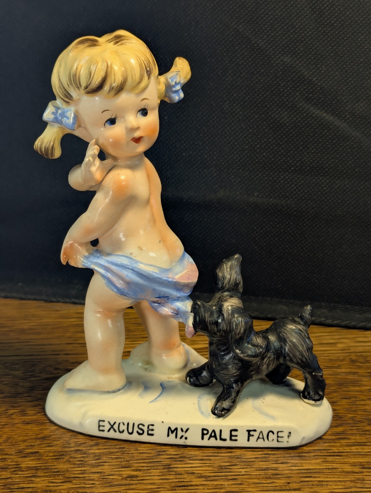 1950’s COPPERTONE Girl & Dog Ceramic Figurine “Excuse My Pale Face!”