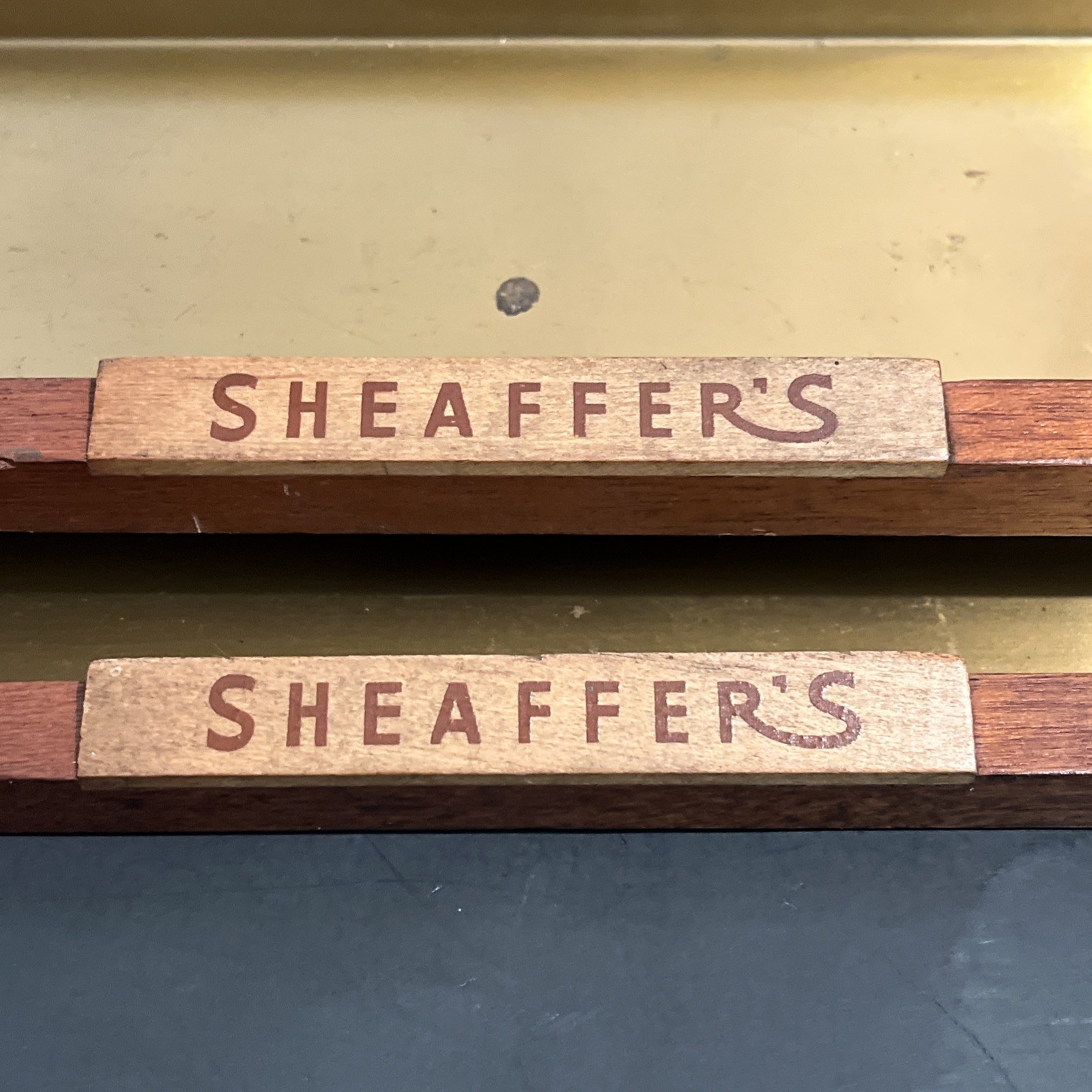 Vintage Sheafer’s Display Trays lot of 2 Wood Metal, as is, rough shape