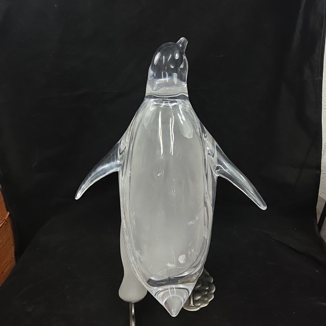 Penguin On Ice Skates Vintage Lucite MCM Clear & Frosted 15″ Tall Movie TV Prop