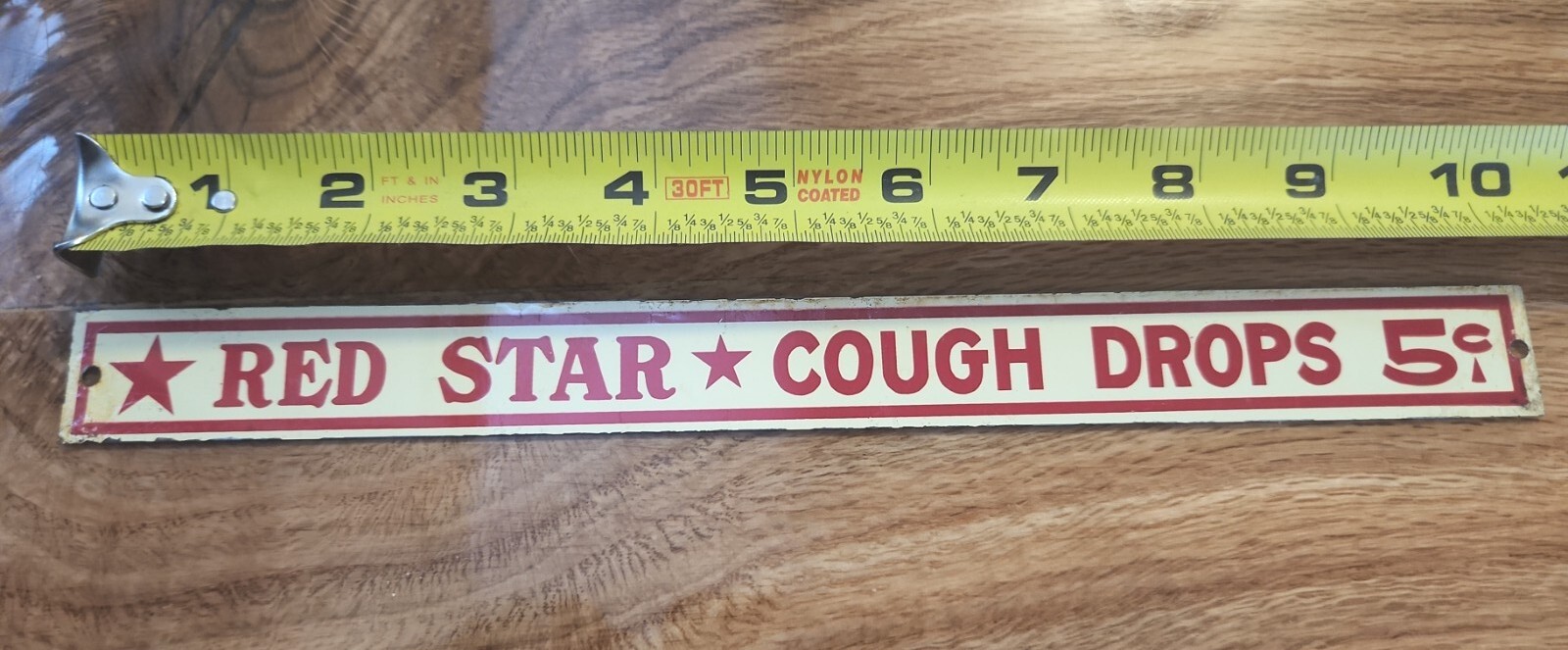 Vintage ~ Red Star Cough Drops 5 Cents ~ Metal Shelf Tag Advertising Sign ~ 100%