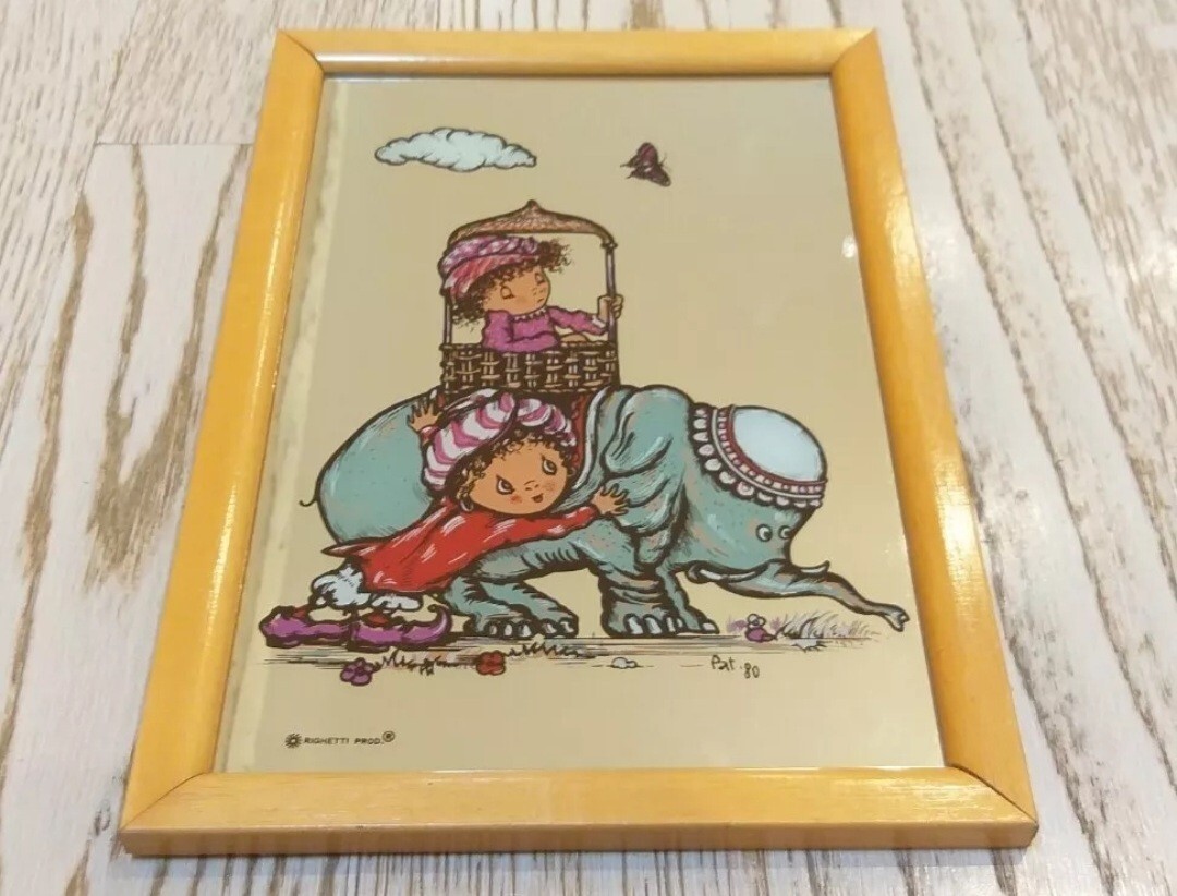 MIRROR FRAME-CHILDREN AND ELEPHANT-PAT 80′-VINTAGE-RIGHETTI DESIGN ITALY