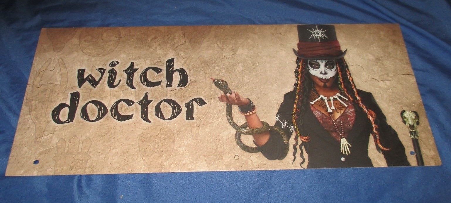 SPIRIT HALLOWEEN Store Exclusive Display Sign WITCH DOCTOR Shrunken Head
