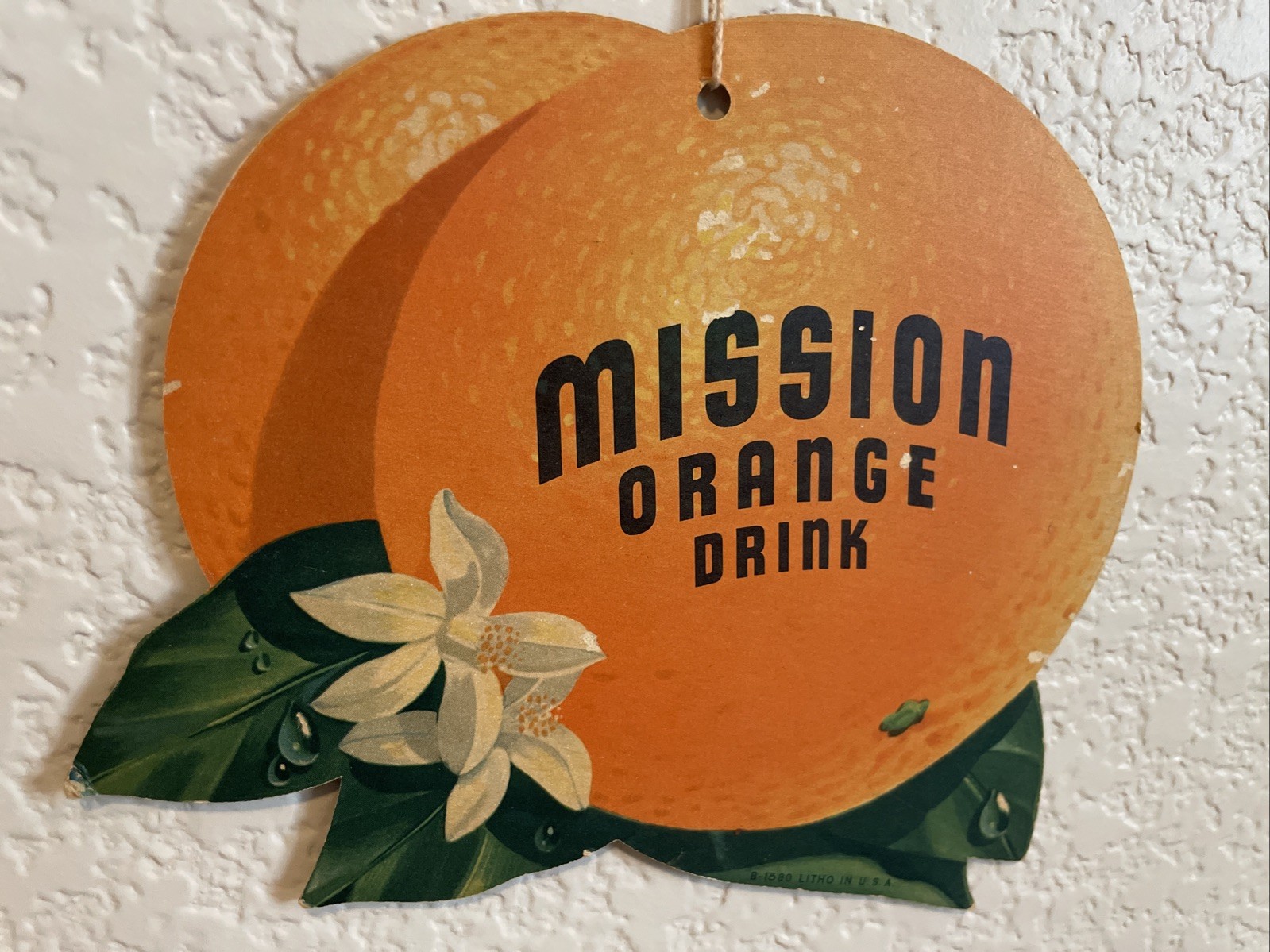 Mission Orange Drink Cardboard Double Sided 1950s Store Advertisement Litho Sign