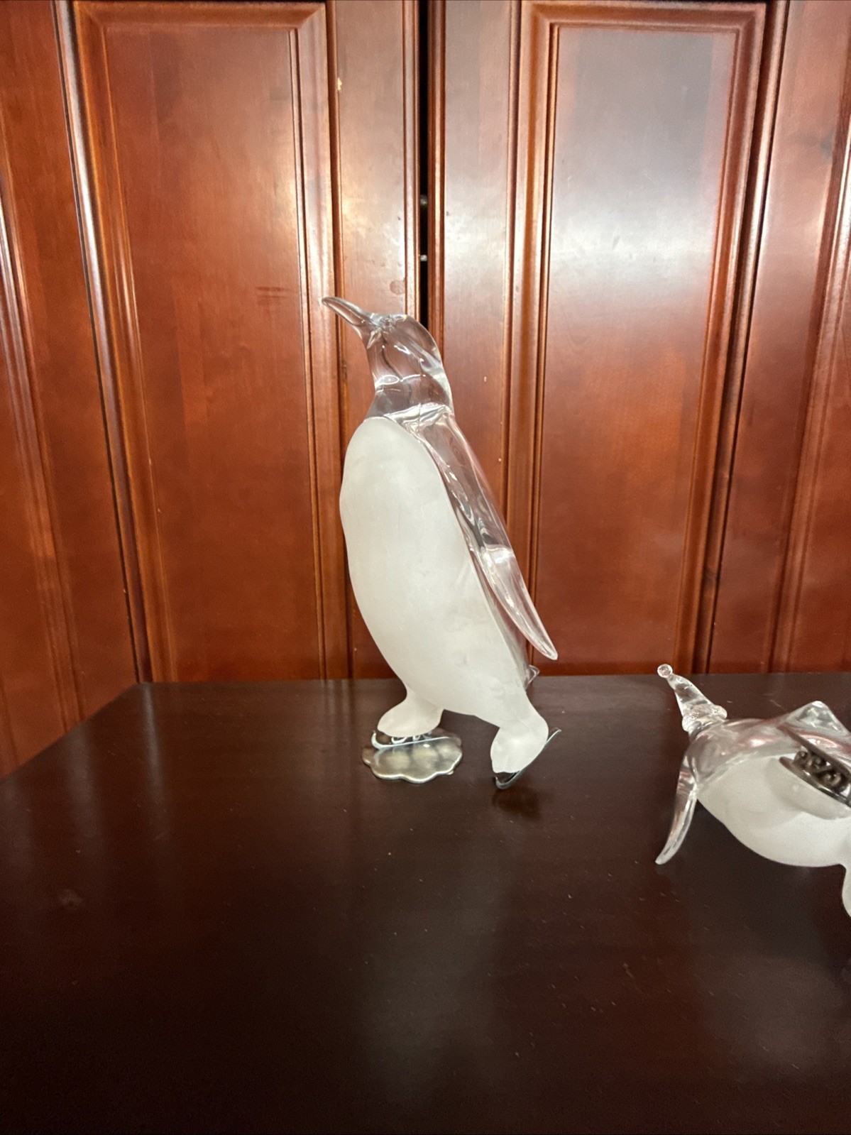 Lot Of 3 Lucite Penguin On Ice Skates MCM Clear & Frosted Movie Prop- Vintage