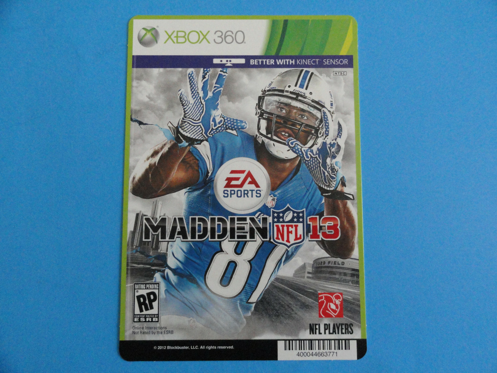 XBOX 360 MADDEN 13 BLOCKBUSTER VIDEO BACKER CARD 5″X8″ NO GAME