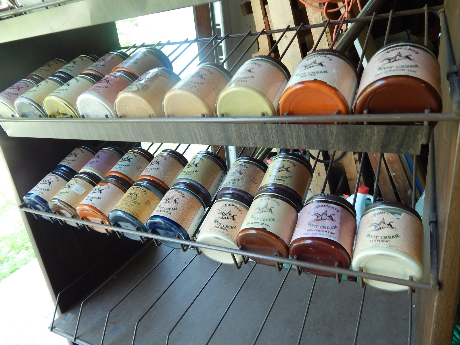 Propert’s ~ English Boot & Leather Care ~ DISPLAY RACK w/ 52 JARS of CREAM ~ Vtg