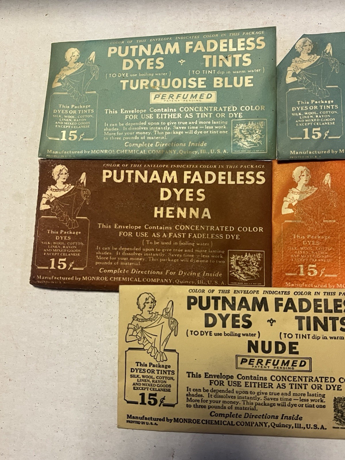 Vtg NOS Lot Of 5 Assortment Putnam Fadeless Dyes and Tints Blue Red Nude Henna