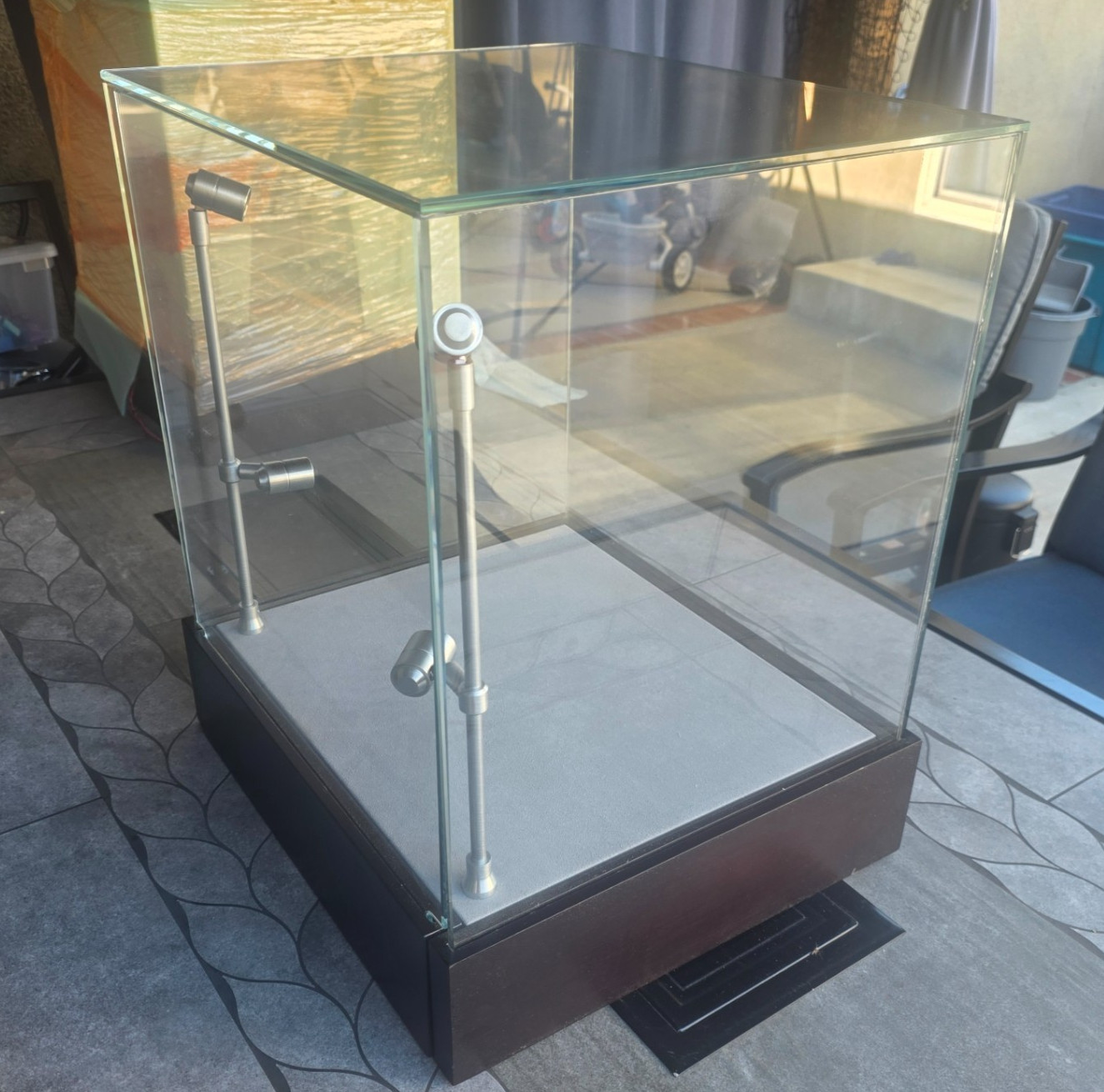 Custom Made Glass Pullout Jewelry Counter Display Case Wood Base Lights Lugano