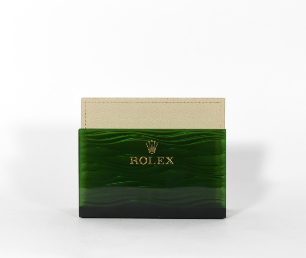 Rolex Magazine /Book Holder Acrylic And Leather Good Condition ~8 x 6 x 4 Inches