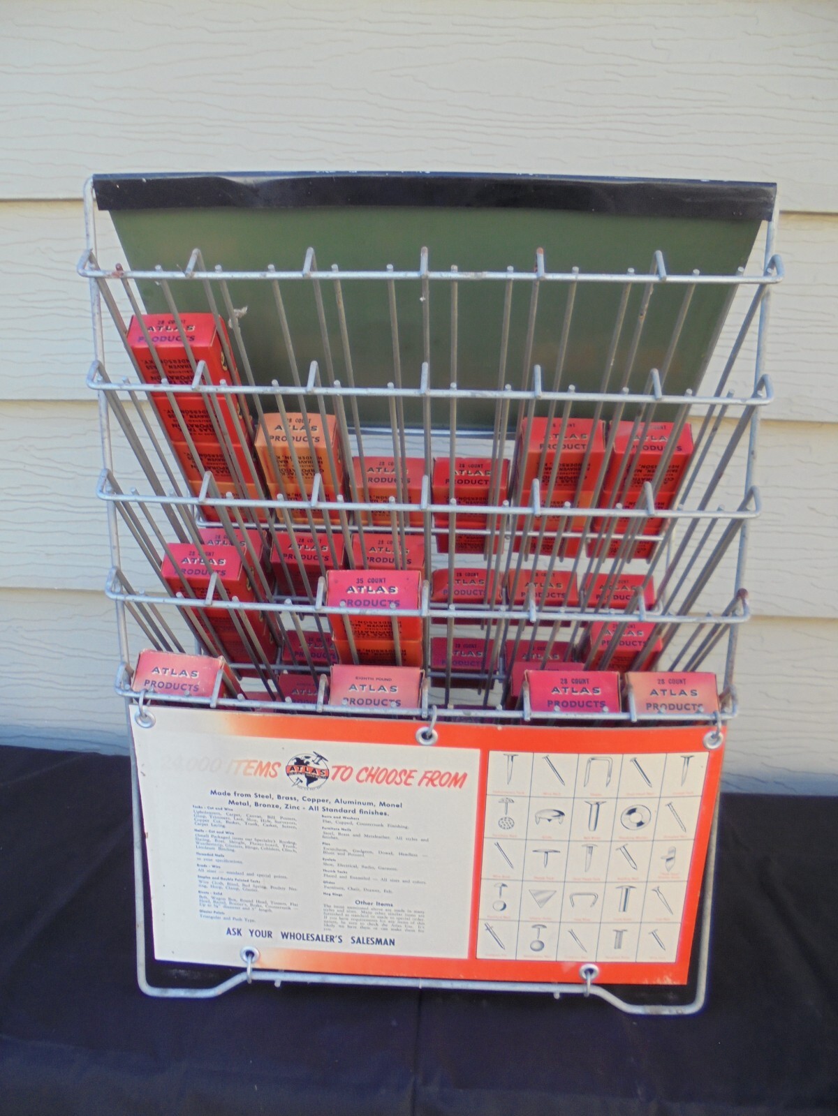 Atlas Tack And Nail Countertop Display Rack Metal Advertising Sign & Nails Tacks
