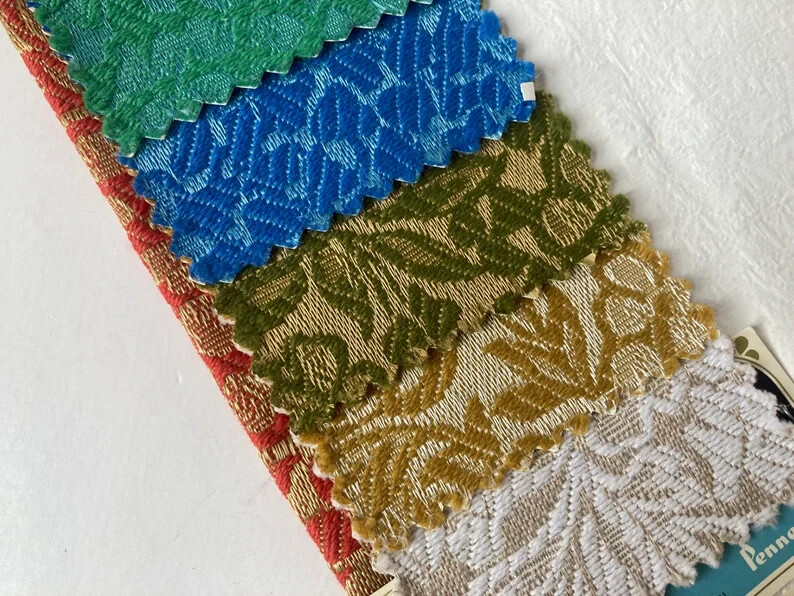 VTG Penney’s Sample Drapes Red Gold Brocade Fabric Swatch Pleated Curtain Panel