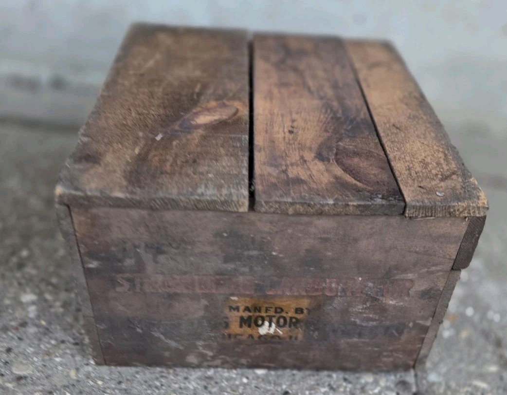 Antique Stromberg Carburetor For Pontiac Wood Box Advertising Crate