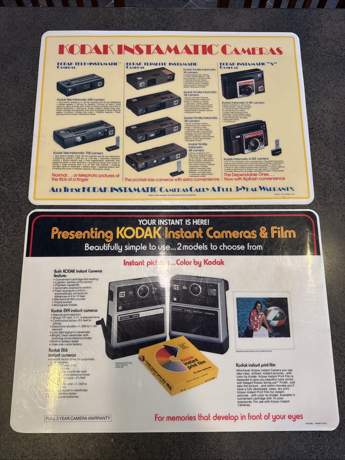 Set Of 2 Vintage Kodak Film Counter Store Display Promo Signs Instamatic Cameras