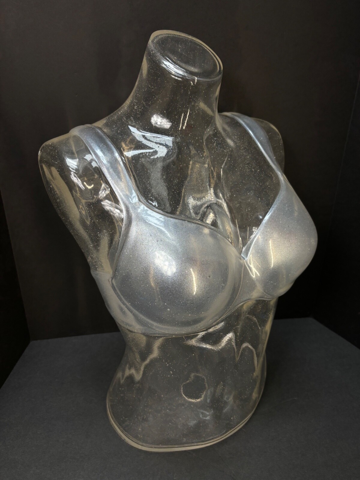 Vintage Acrylic Silver Flake Confetti Bra Display Mannequin