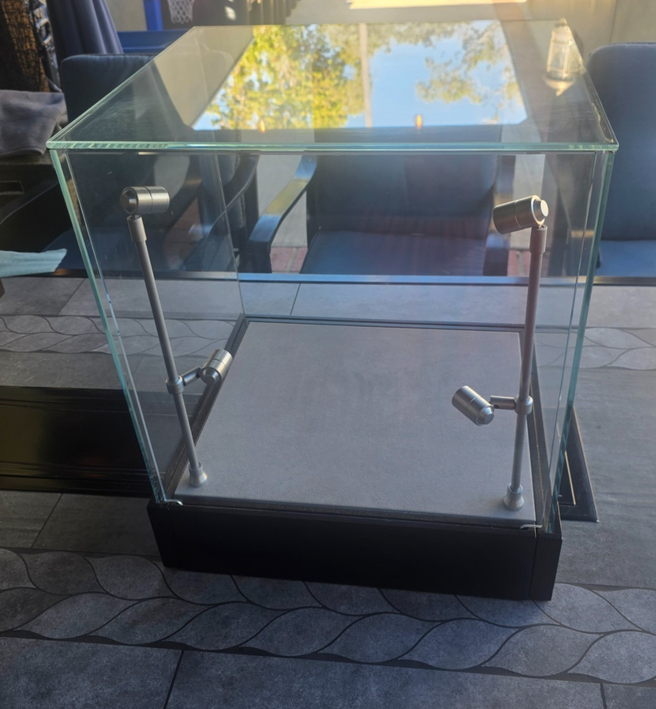 Custom Made Glass Pullout Jewelry Counter Display Case Wood Base Lights Lugano