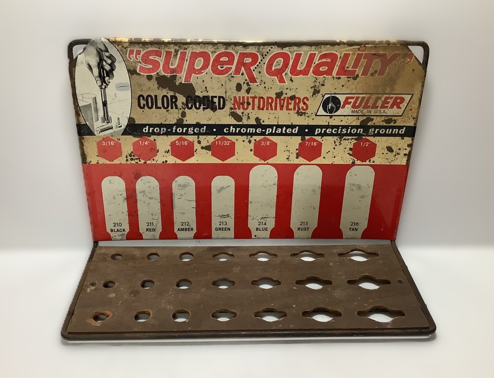 Vintage FULLER Super Quality Nut Drivers Holder Tin Sign Store Display