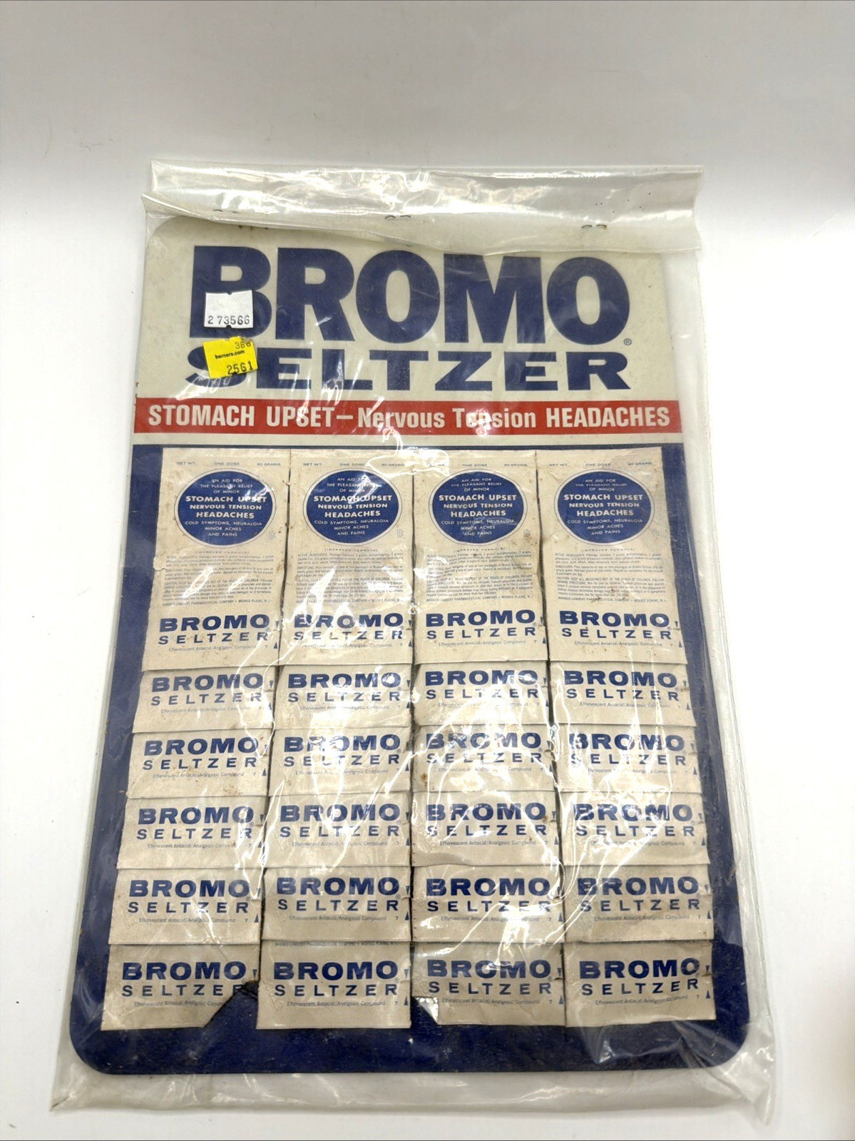 FACTORY SEALED NOS Vintage Bromo Seltzer Counter Display Card – Full 24 Packets