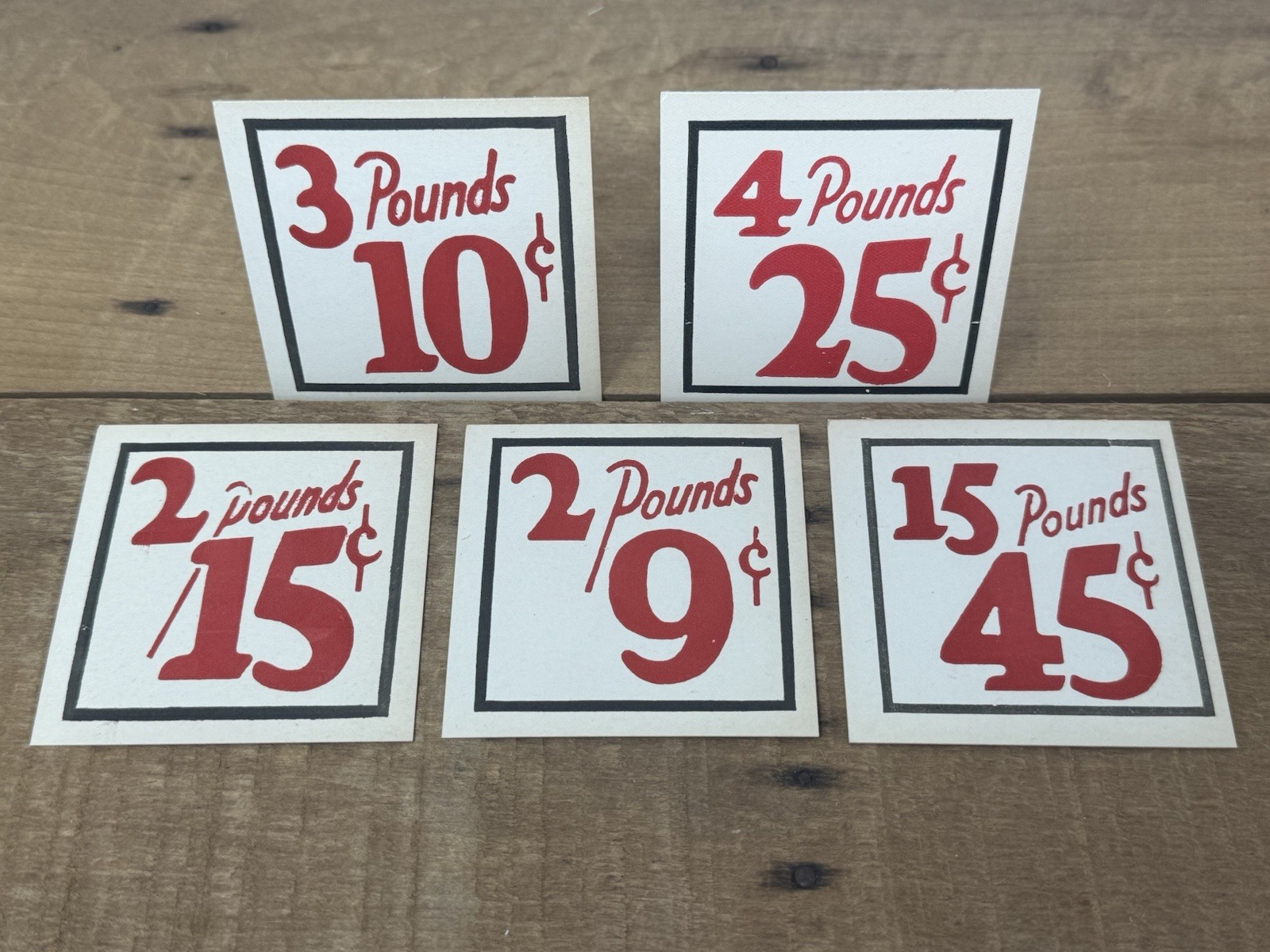 5 Vintage NOS Country General Store Display Price Tag 2.75″ X 2.75″ Red & Black