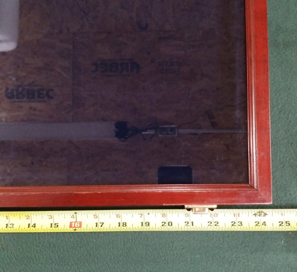 Vintage Red Wood/Glass Top Brass Hinged/Clasp Display Case 24x18x1.75 In.