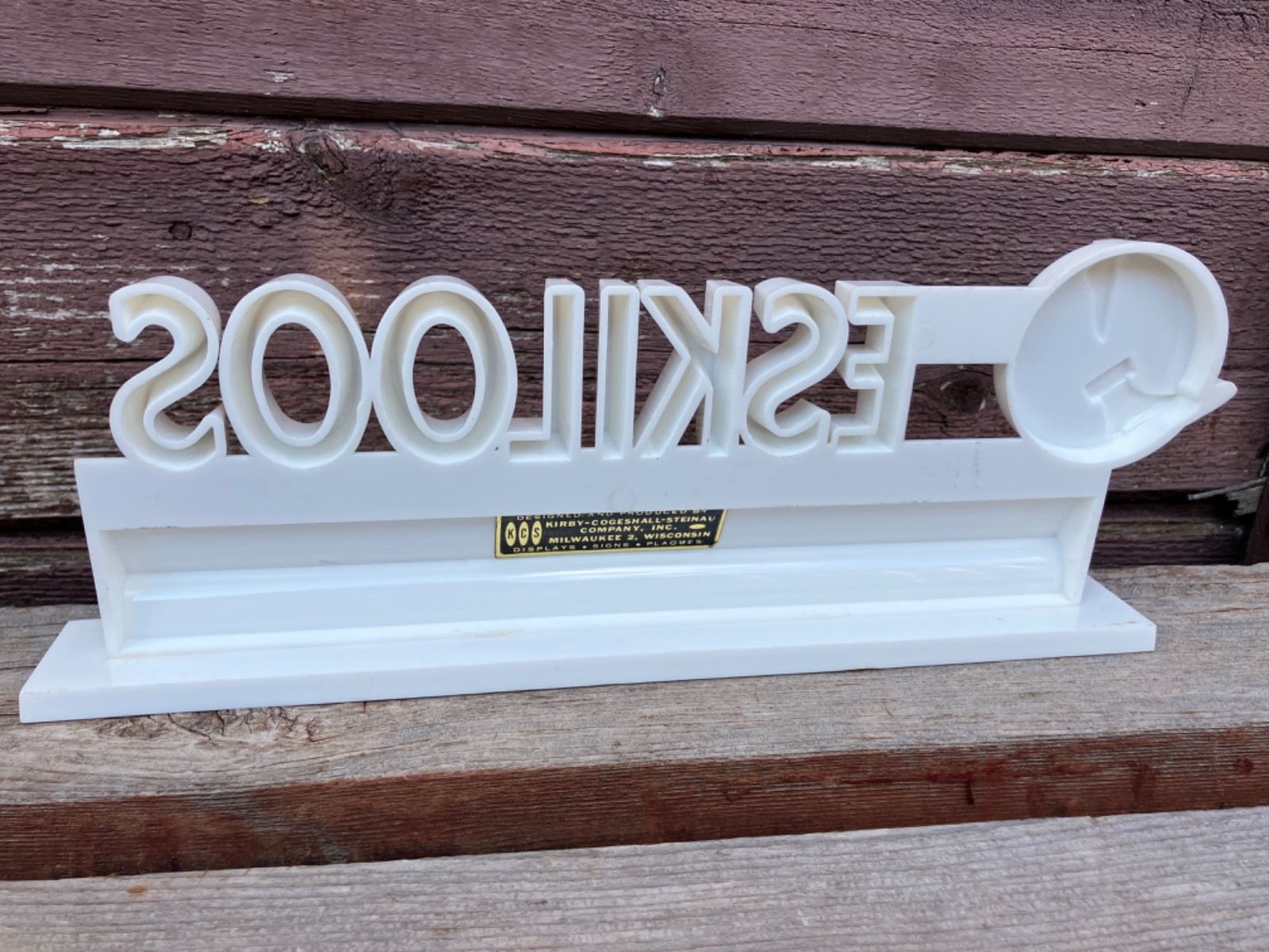 VTG ESKILOOS BOOTS SHOES CLOTHING COUNTER TOP SHELF SIGN KIRBY STORE DISPLAY