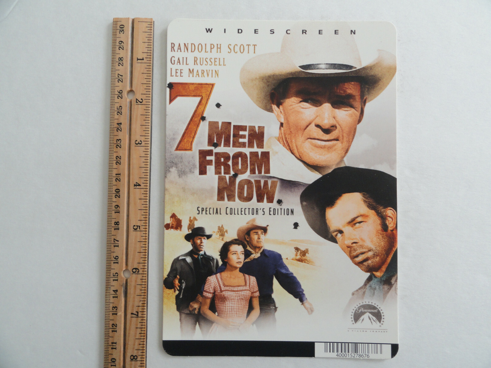 7 MEN FROM NOW – RANDOLPH SCOTT – BLOCKBUSTER VIDEO BACKER CARD 5″X8″ – NO MOVIE