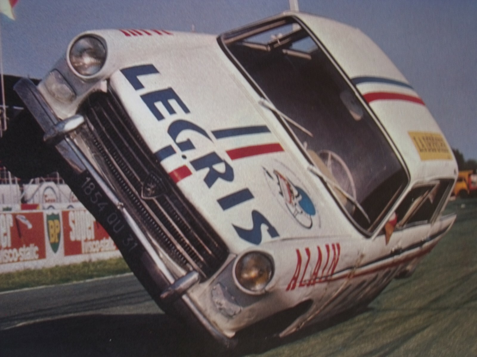 old PEUGEOT 404 A.LEGRIS CAR MOTORCYCLE STUNTMAN POSTER no enamelled