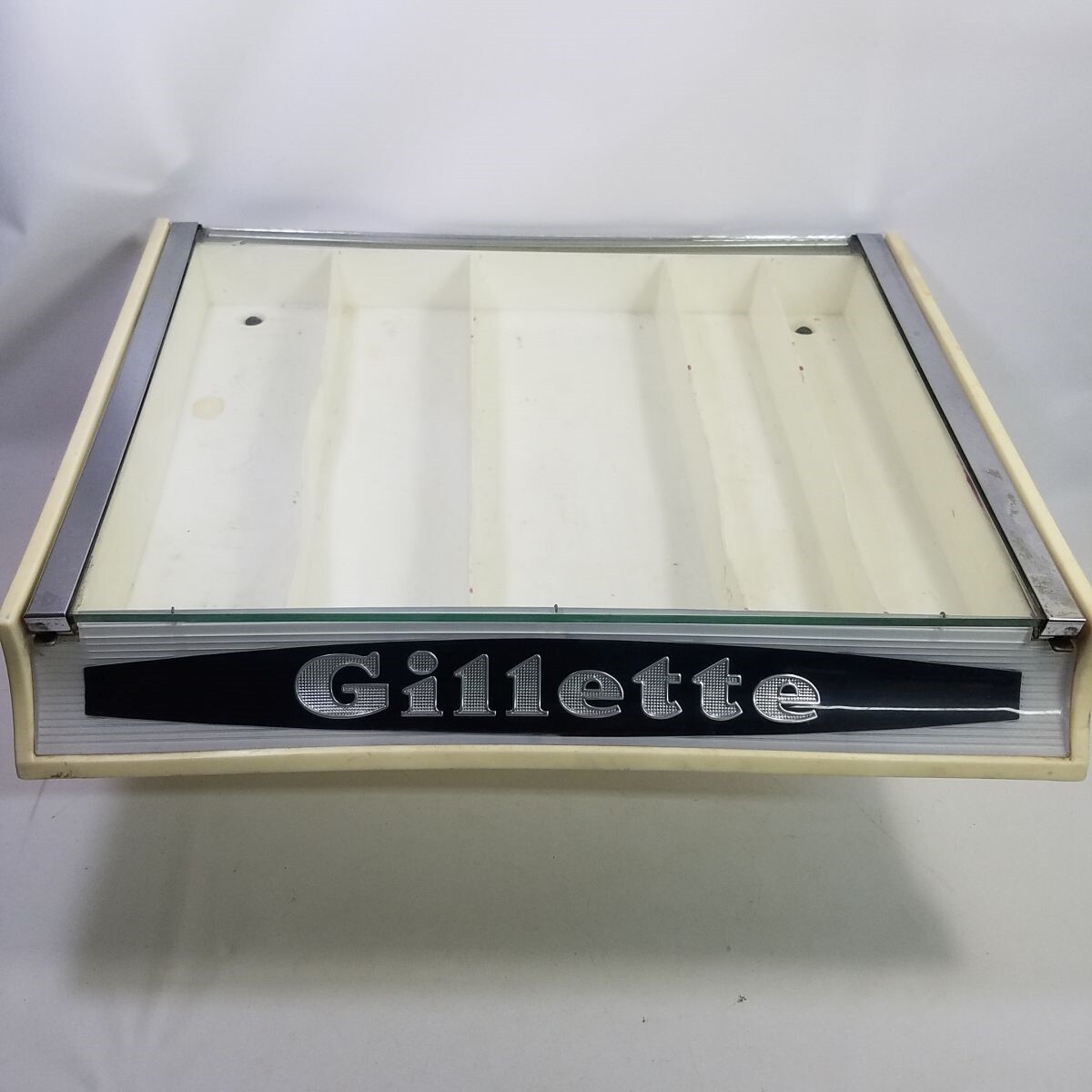 Vtg 1950s Gillette Razor Countertop Display Box Hinged Glass Top 17 x 13 Store