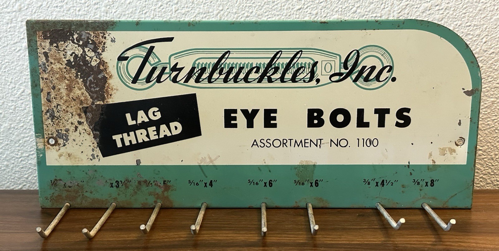VTG TURNBUCKLES INC. “TURN BUCKLES & EYE BOLTS” METAL STORE DISPLAY. SEA-FOAM