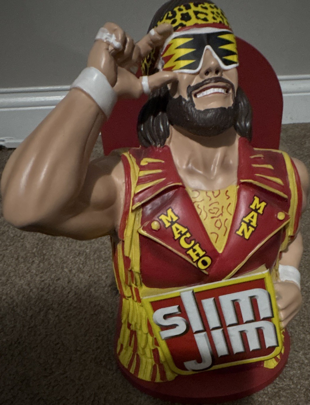 Slim Jim Collector Series 2025 Macho Man Figure Store Display Holder Red/Yellow
