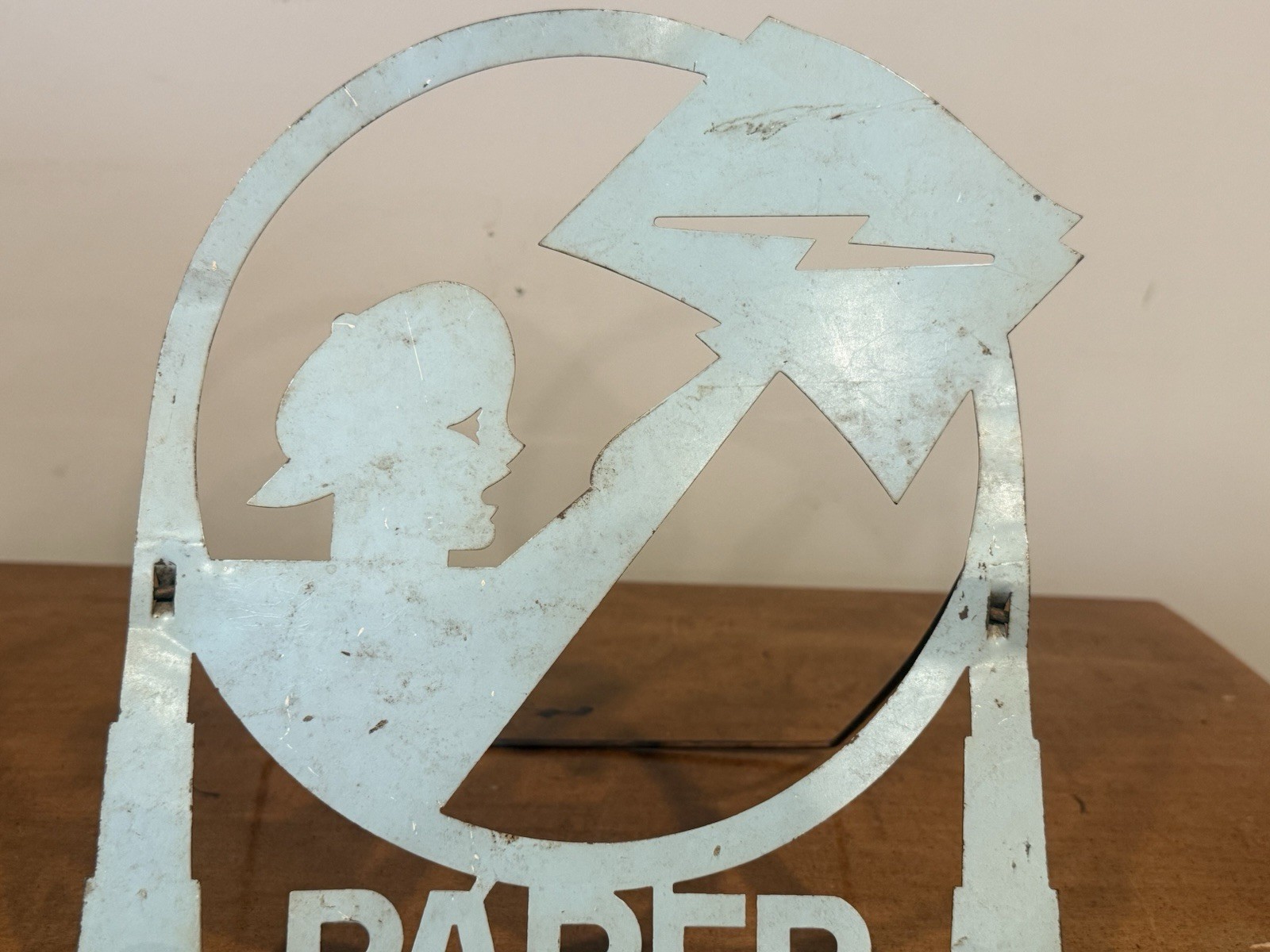 Vintage Art Deco 1920s Newspaper Holder Paper Boy Cutout Metal Stand (ey)