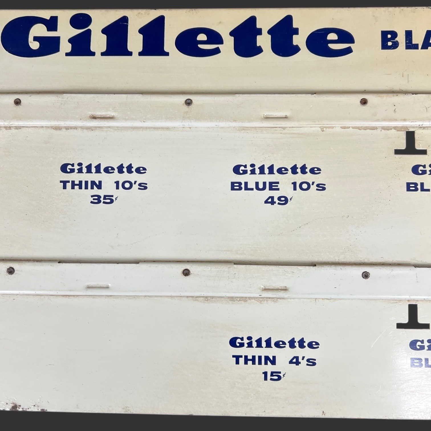 Vintager Gillette Razor Blades 2-Sided Enamel Metal Advertising Display Sign