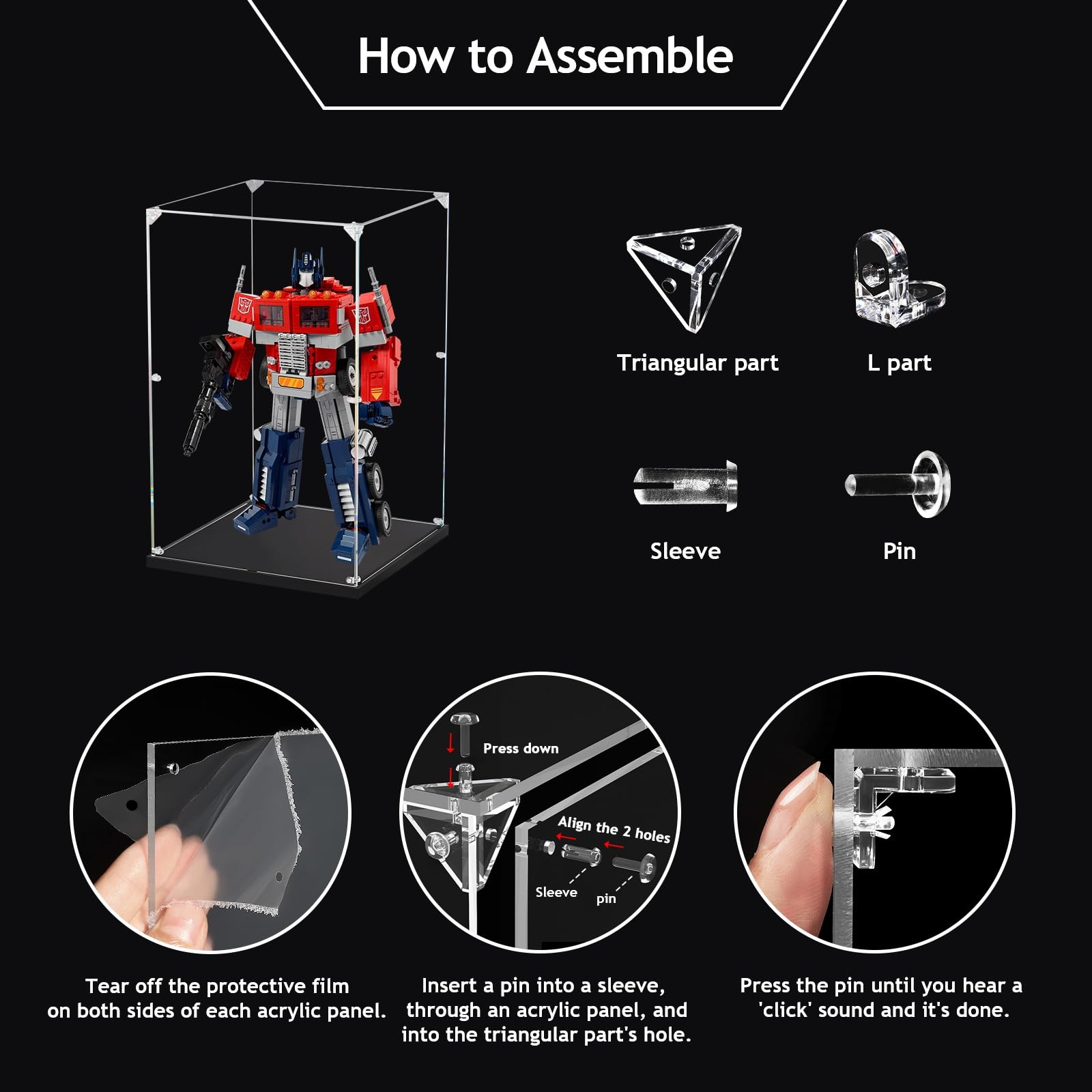 Clear Acrylic Display Case, Self-Assemble 6x6x10 inch, 15x15x25 cm,