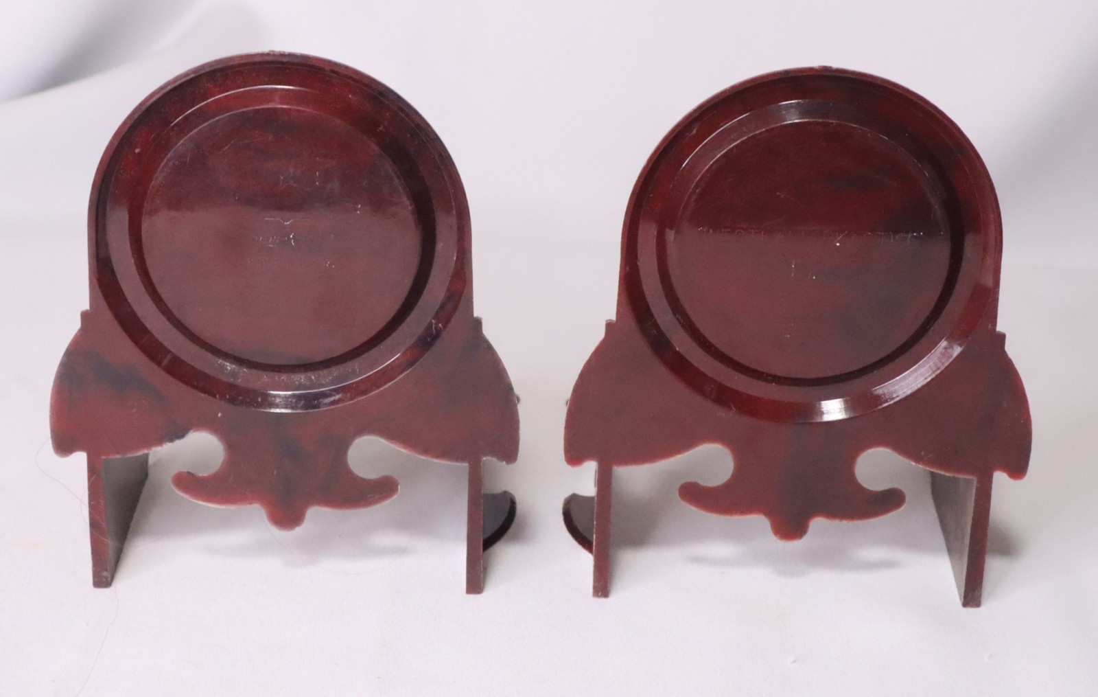 Vintage Set of 2 Brown Celluloid Cup & Saucer Display Stands