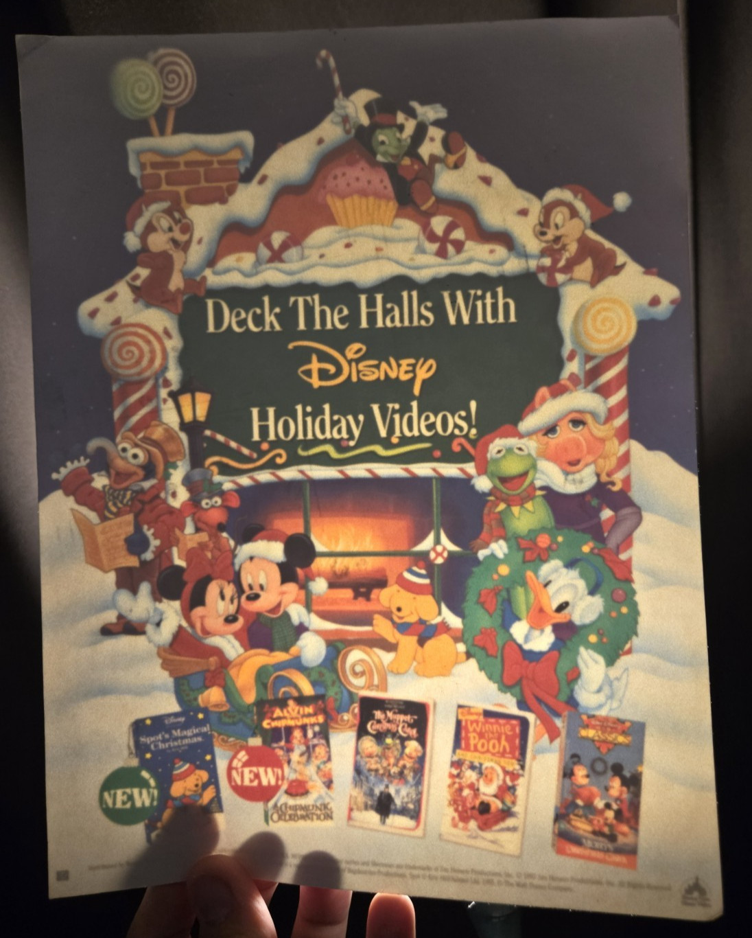 Vtg Disney Holiday VHS Video Store Window Clings Promo Mickey Kermit Lot of 2