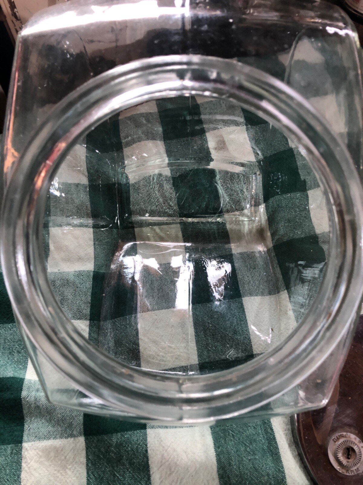 Early 1900s GENERAL STORE Tilt Glass Counter Candy / Jar Canister & Lid HUGE