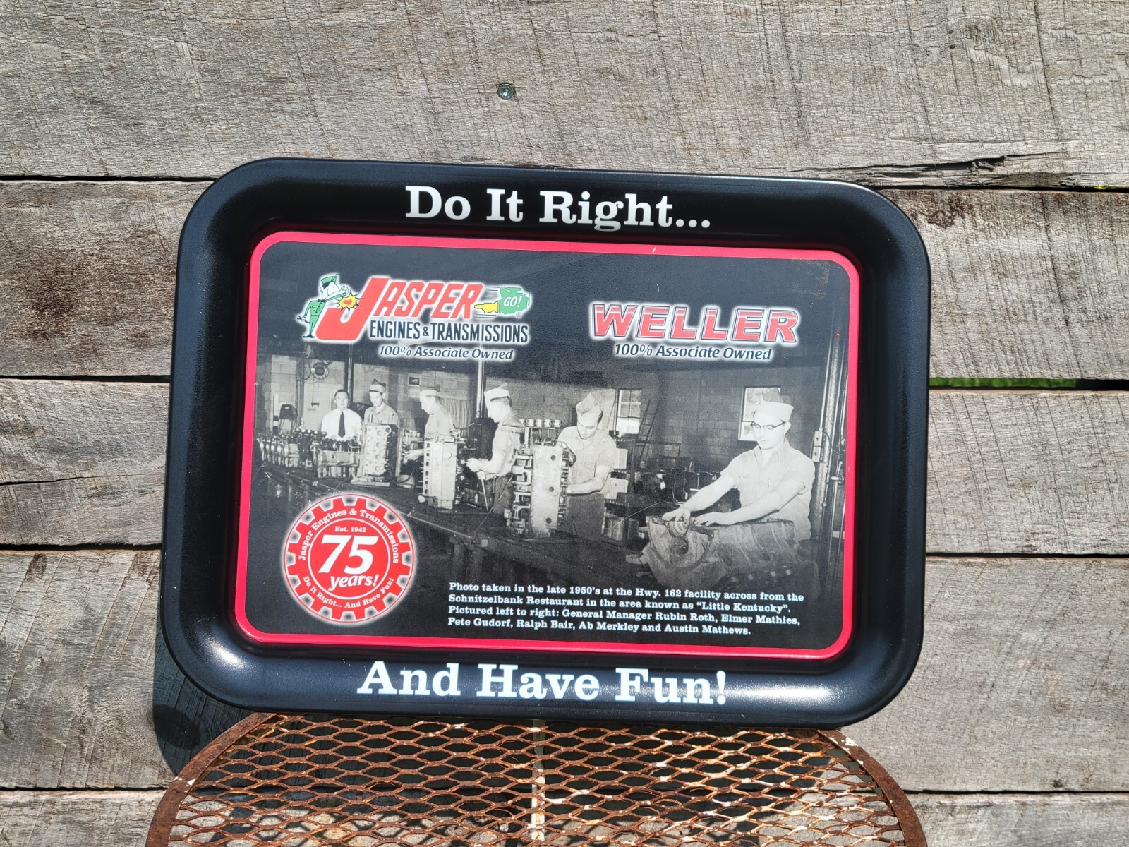 Jasper Engines & Transmission 75th Anniversary Metal Tray Sign Garage Art IN Ind