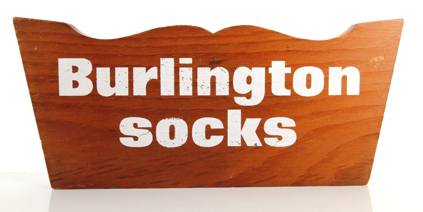 Burlington Socks Store Wood Counter Sign Vintage – Missing Pole, 12″ Wide