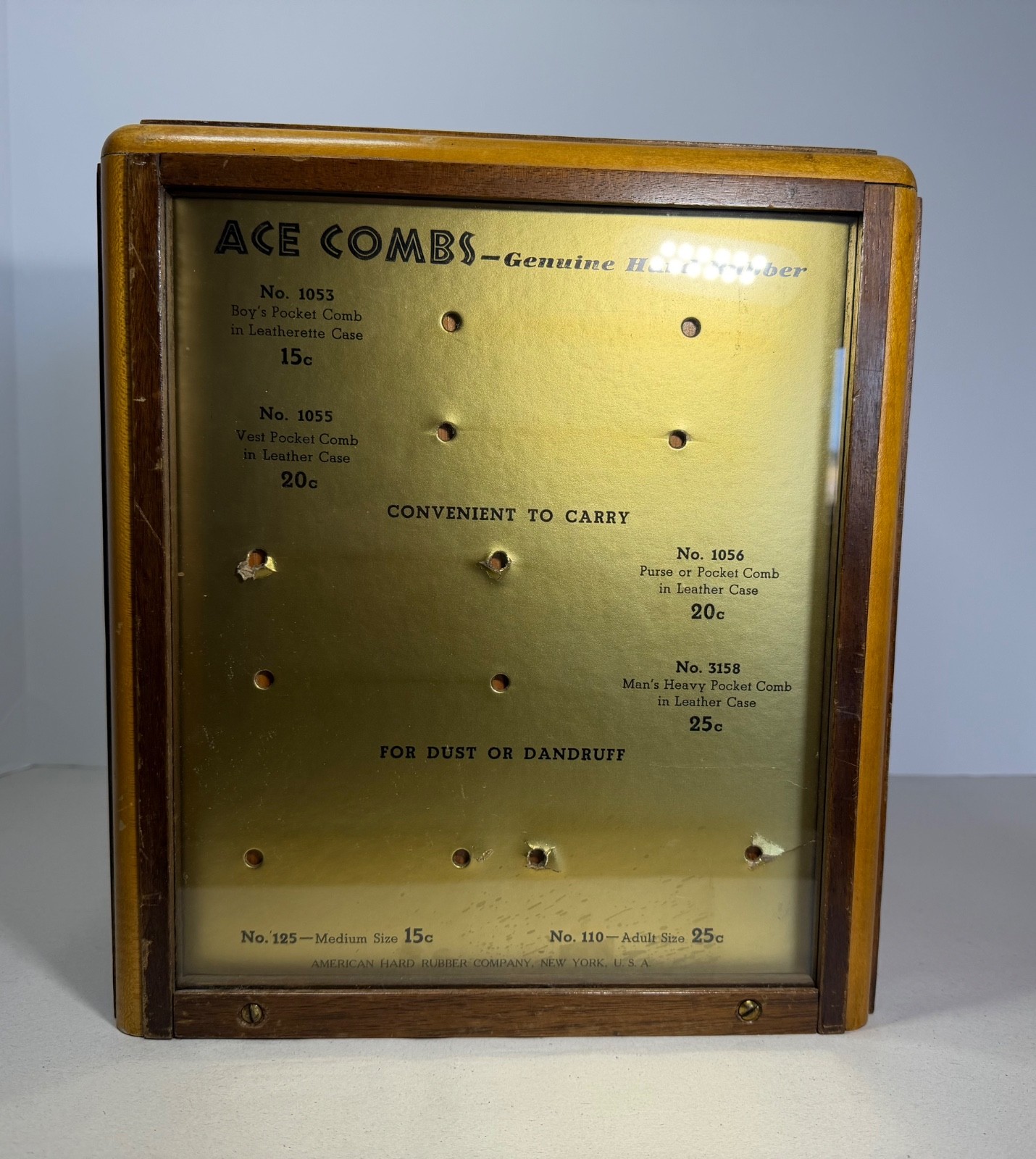 Antique Wooden ACE Combs Store Display Cabinet 4-Drawer, 2 Glass Sides Beautiful