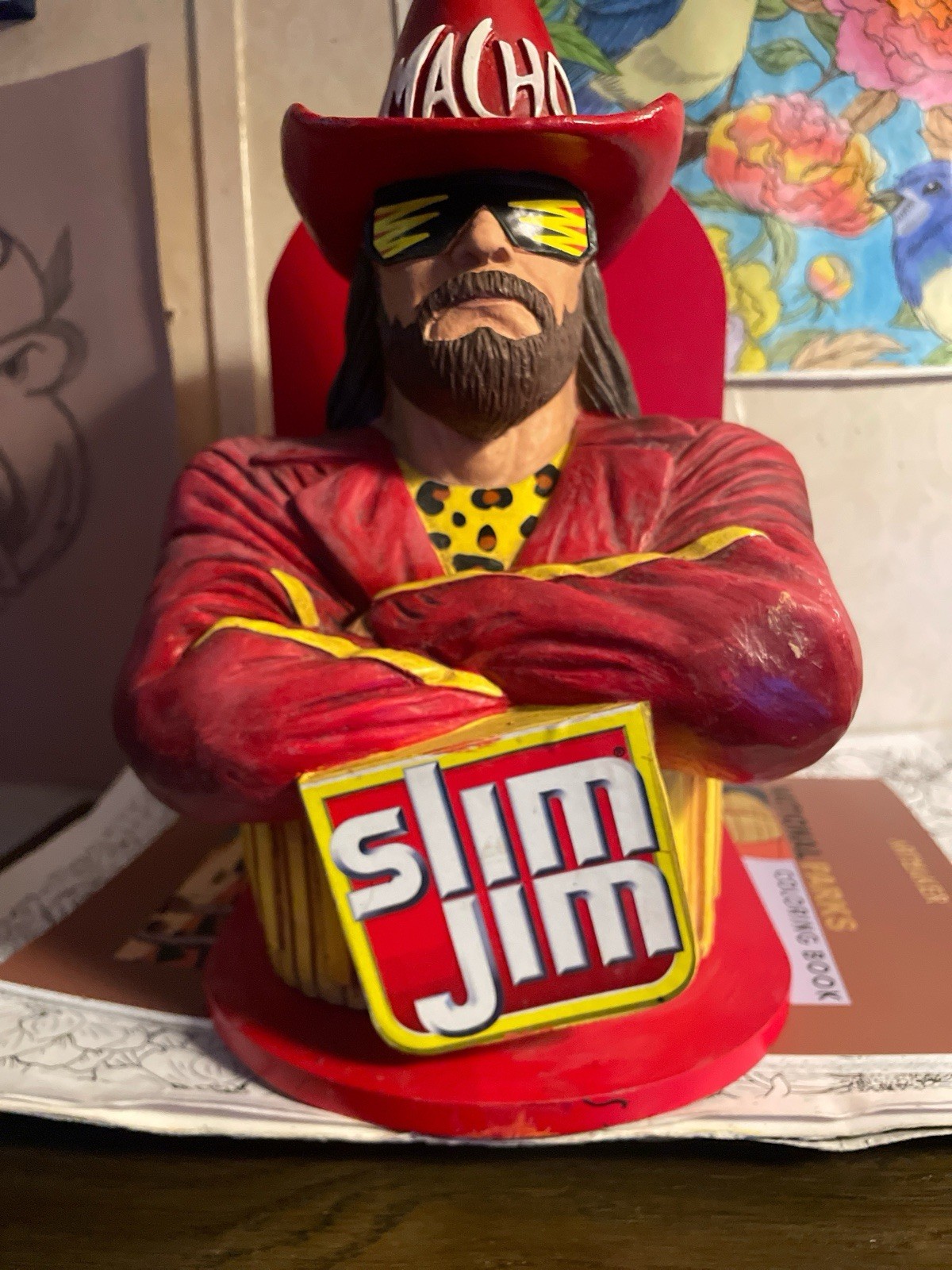 Slim Jim Macho Man Randy Savage Store Display Holder Red Countertop/Wall Mount