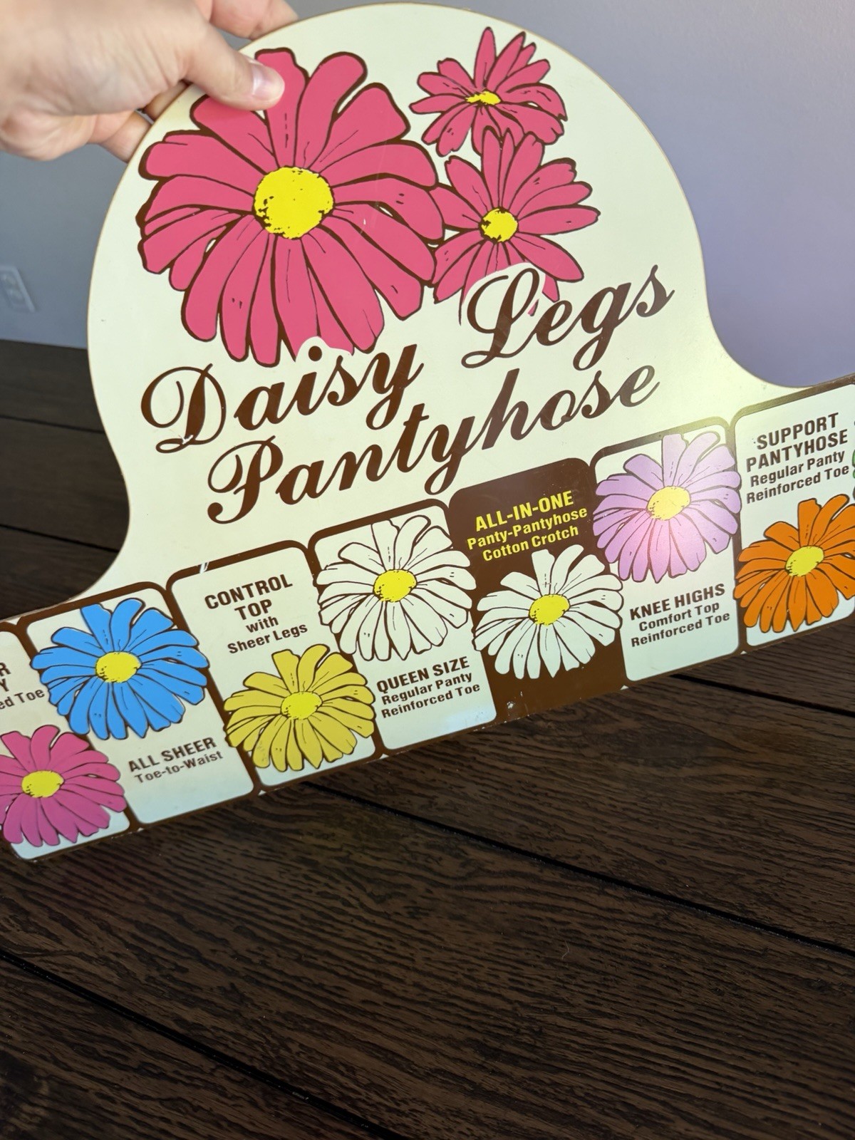 Vintage Daisy Legs Pantyhose Store Display Sign Retro 1970s Floral Advertising