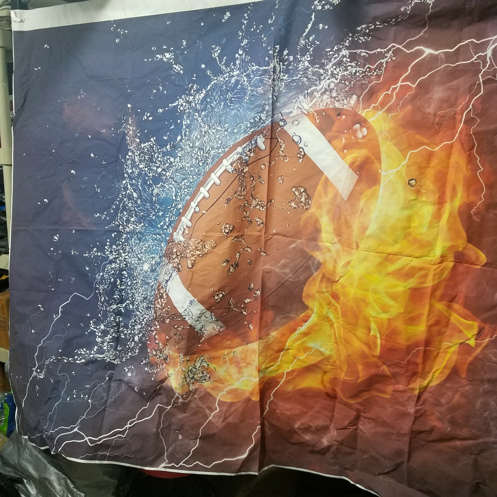 Football Banner 62″X80″ Lightening Flames Brown Red Orange White Fire Water