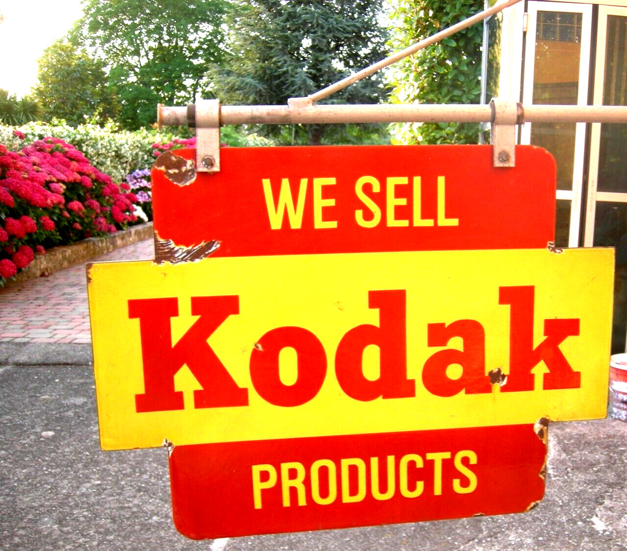 KODAK – TWO-SIDED ENAMEL LICENSE PLATE – WITH STAND – 1940s/50s