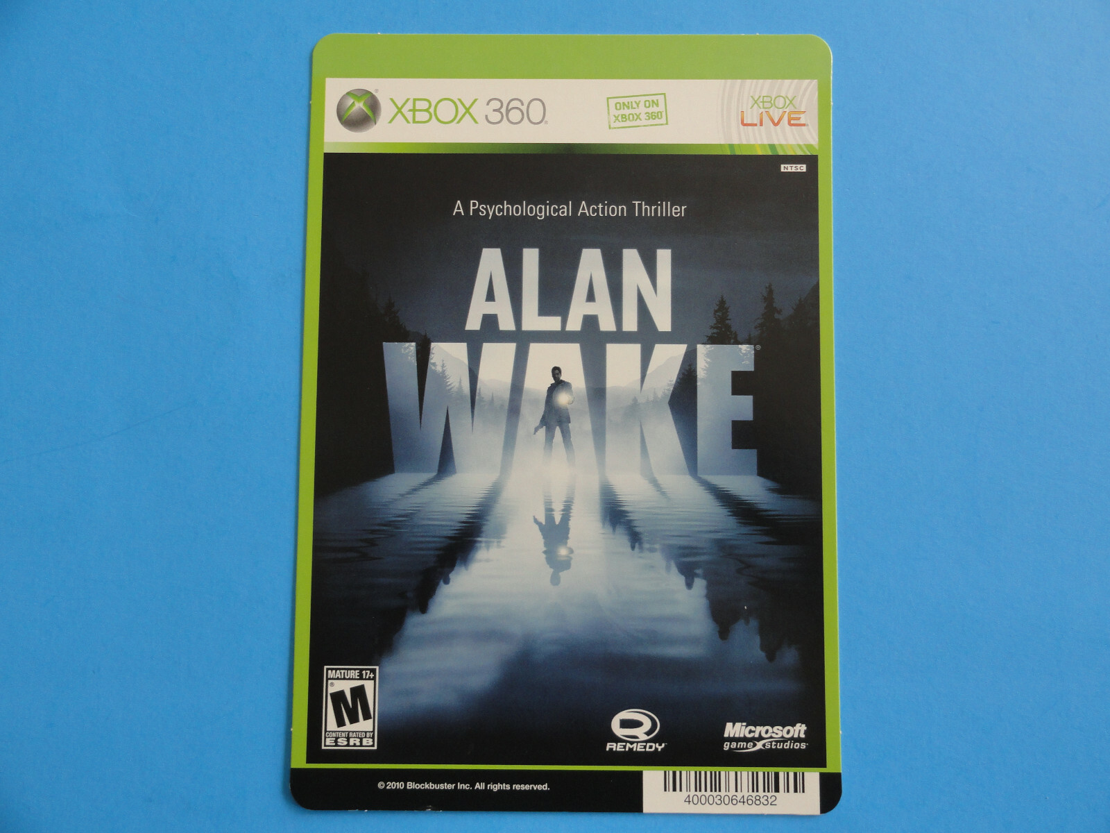XBOX 360 ALAN AWAKE BLOCKBUSTER VIDEO BACKER CARD 5″X8″ -NO GAME