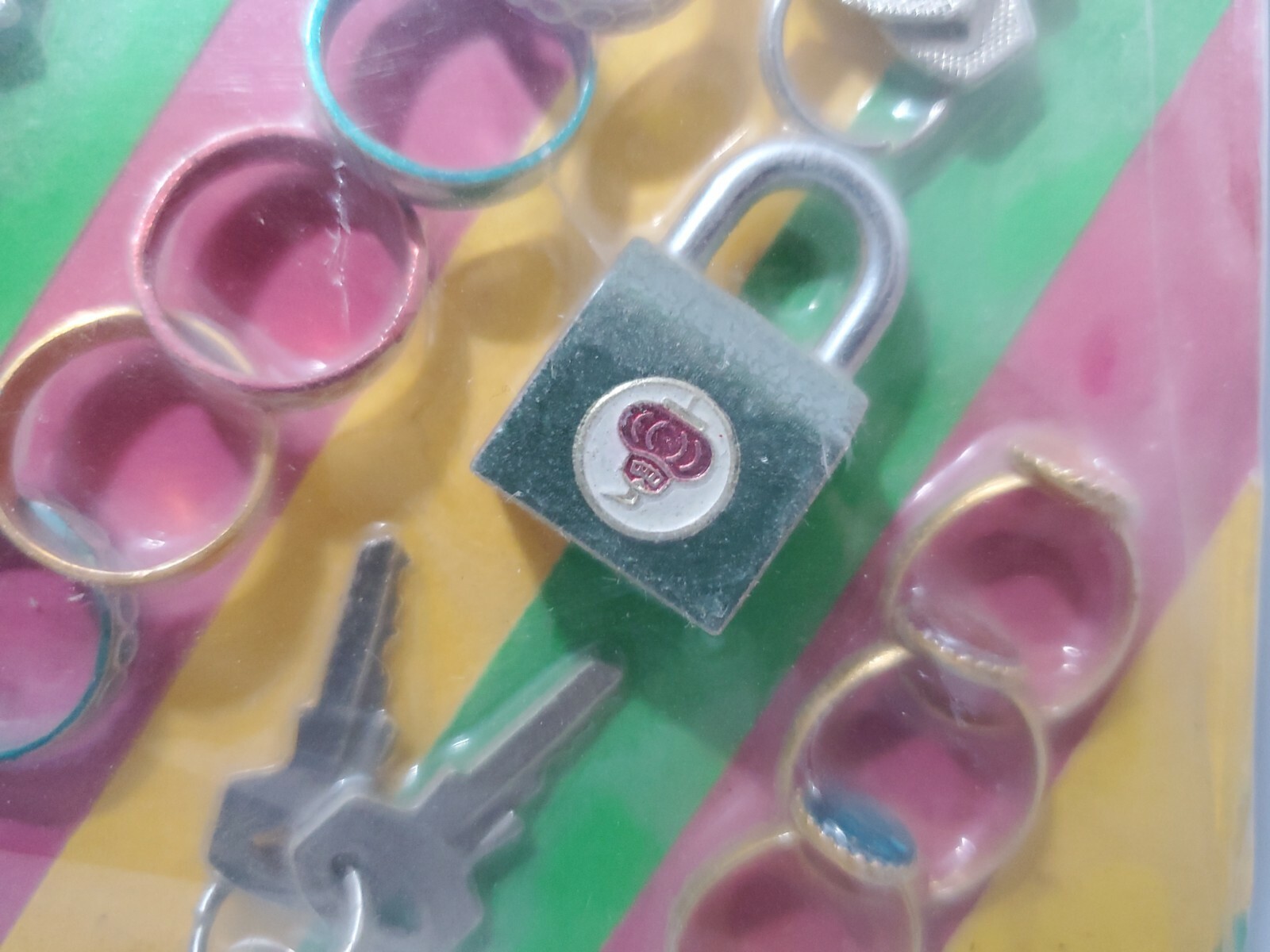 Vintage Gold Key Locks & Rings Store Display RARE NEW