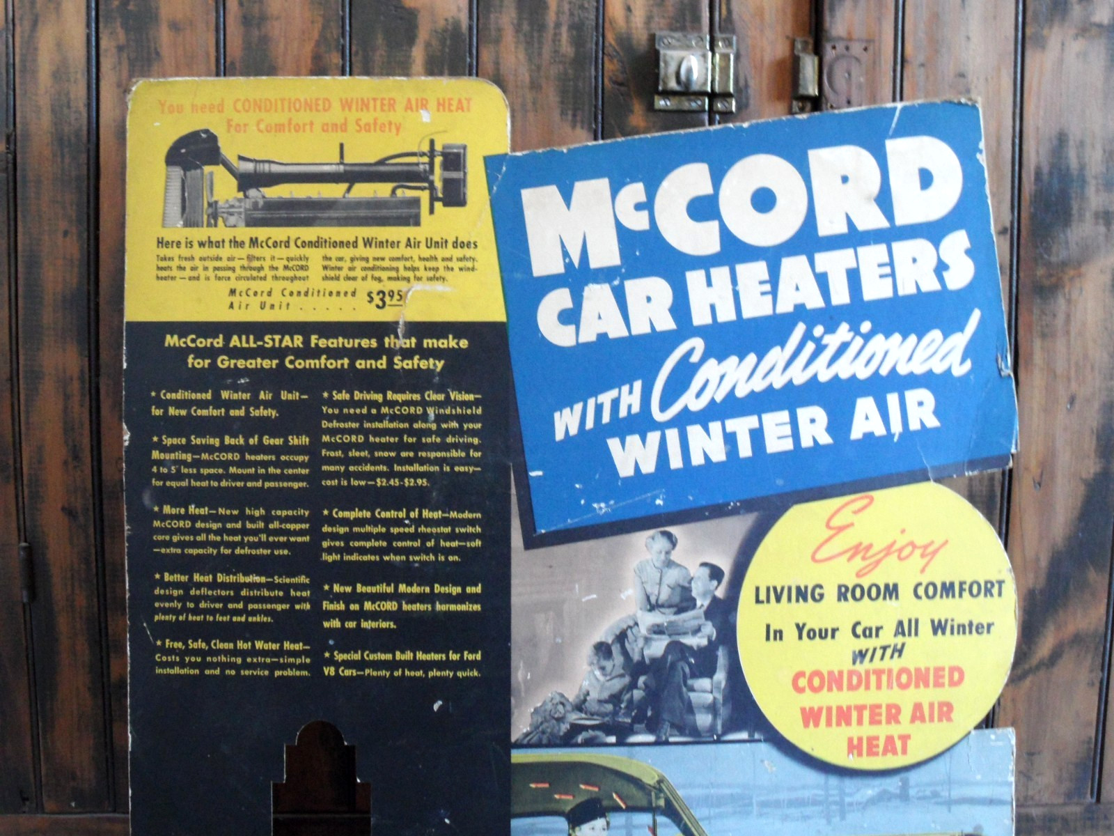 orig. 1940’s McCord Car Heaters **Easel-Back Cardboard 3D STORE DISPLAY SIGN**