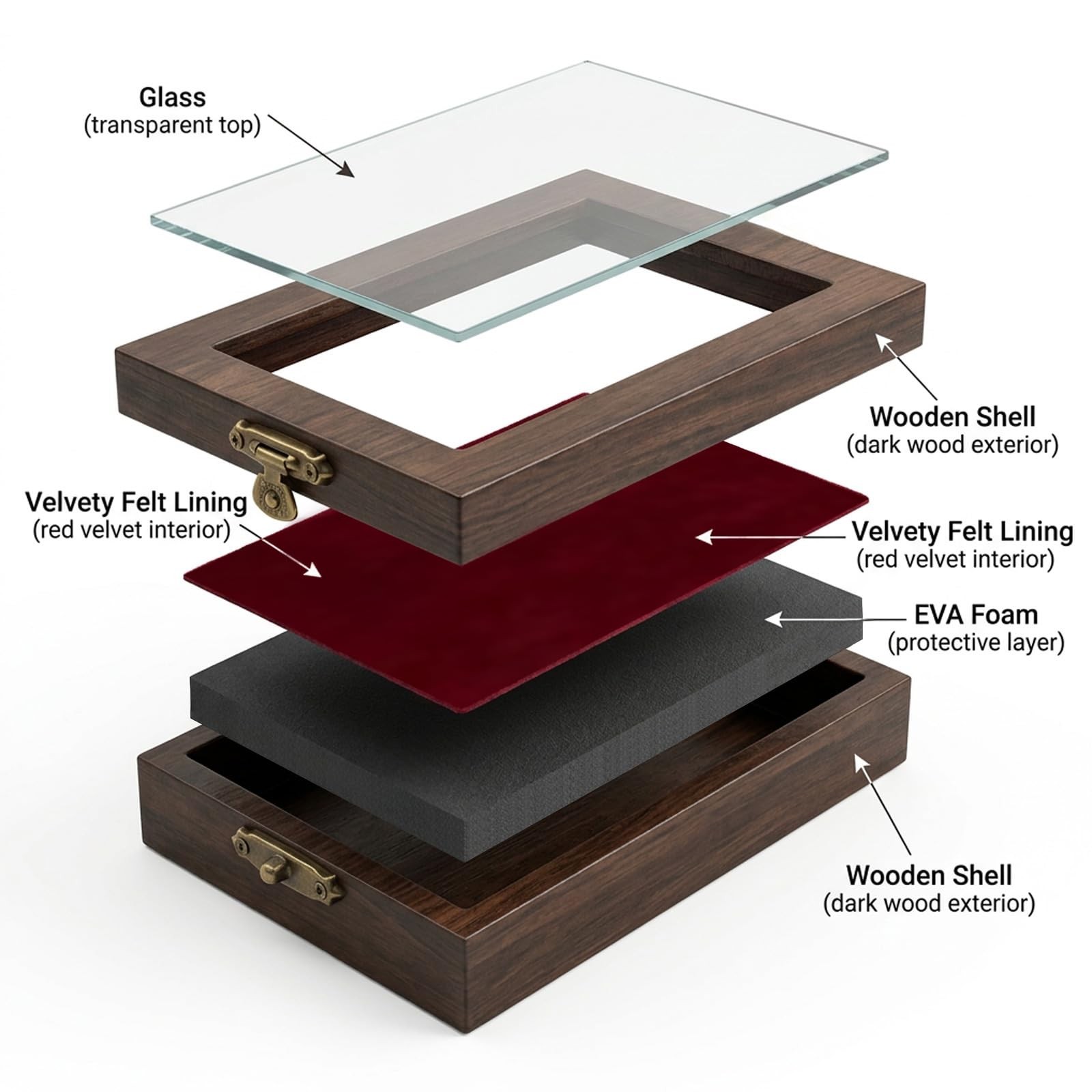 Arrowhead Display Case: Small Wood Shadow Box Cabinet with Glass, Brown