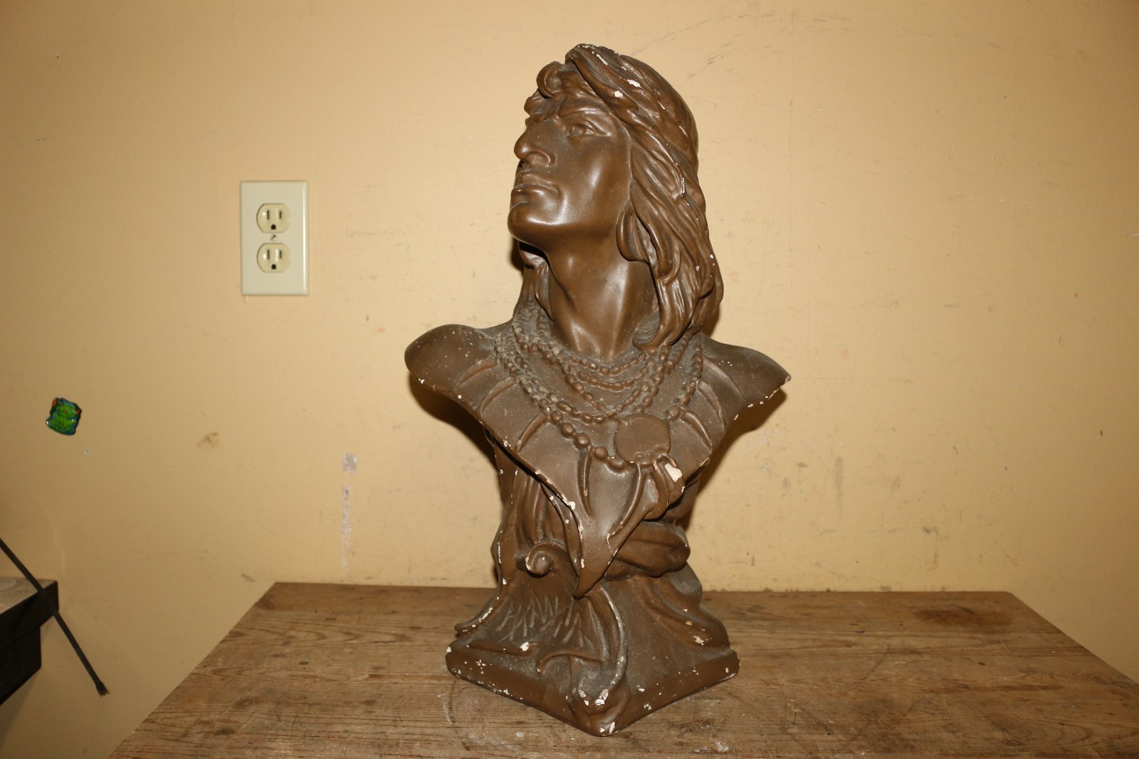 Vintage c1900 Hawata Cigar Store Indian Chalkware Bust Statue Store Display Sign