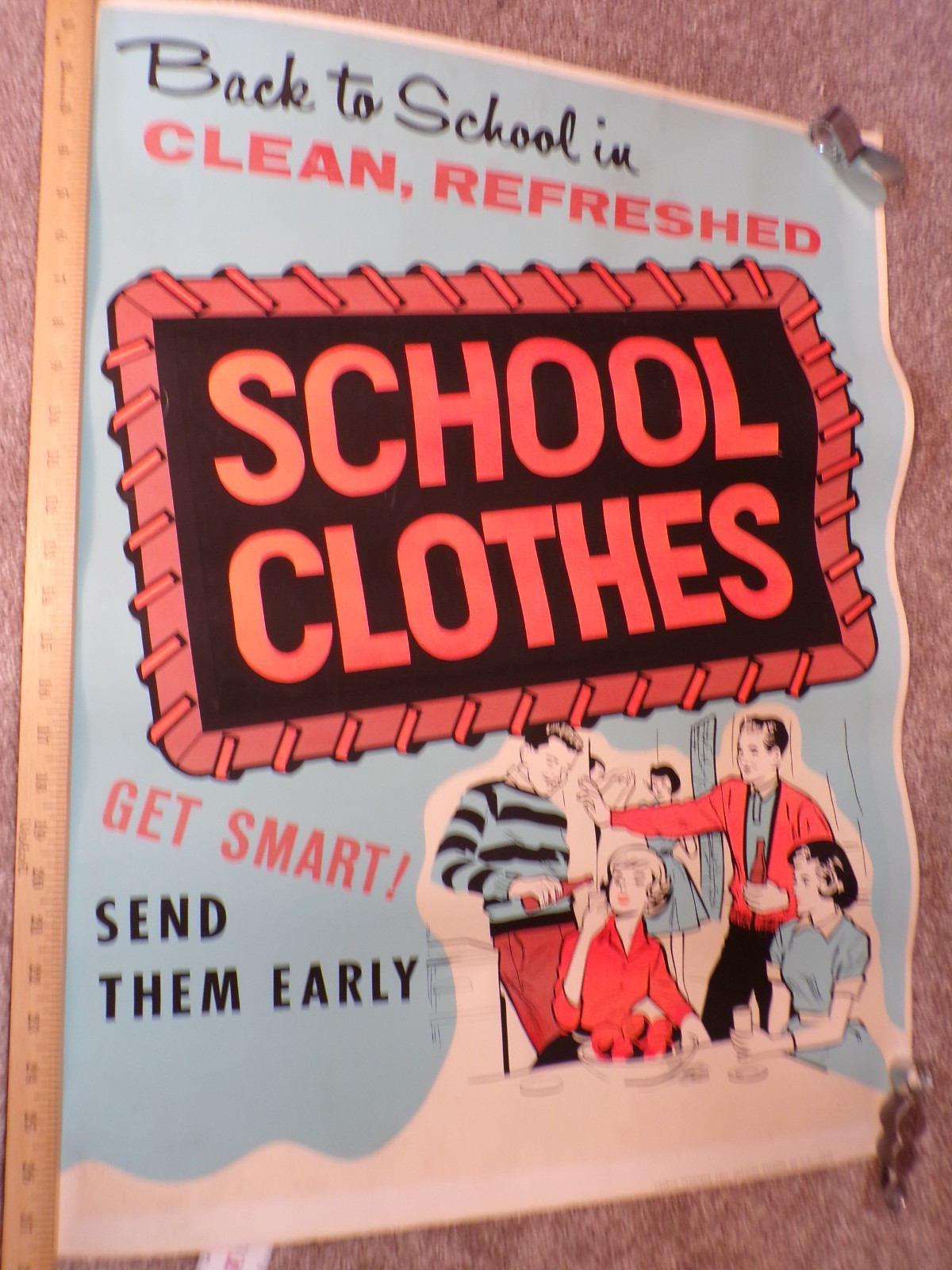 1960’s Back to School Clothing Sale Poster, Retail Store Sign 21 x 28